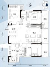 阳光100后海尔湾平墅组团E户型三室两厅两卫户型图