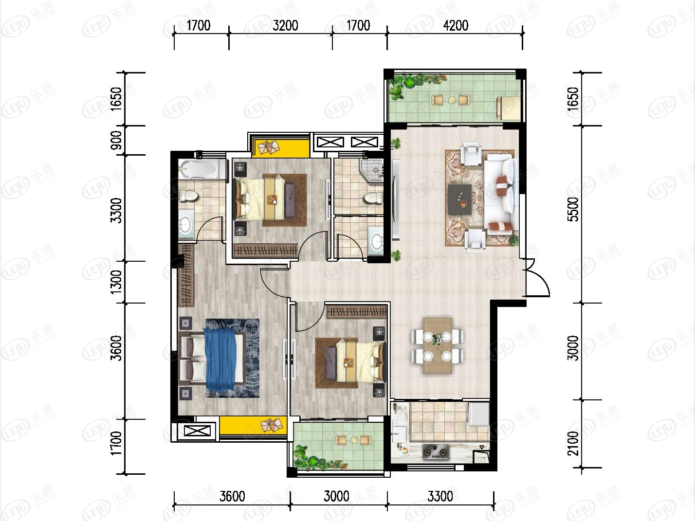 中添领域三居室户型介绍 户型面积96.98~147.63㎡