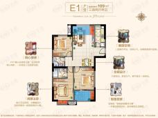三盛托斯卡纳三期E1户型图109平3房2厅2卫户型图