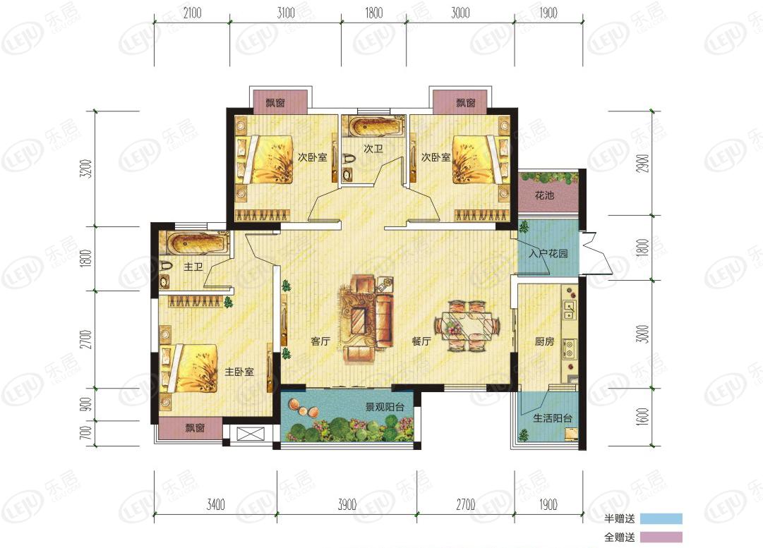 城东新区商圈商圈朋鹰紫城 户型建面约80.71~119.11㎡