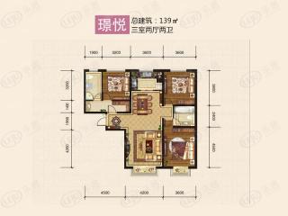 东方智慧园3室2厅2卫 ；建筑面积：139.0平米户型图