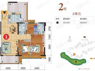 东江学府2栋2单元127平米三房二厅二卫户型图