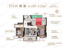 碧桂园凤凰云璟3室2厅1卫户型图