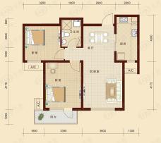 金地叁拾峯两室两厅一卫 90平米户型图