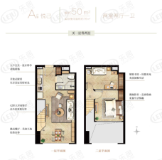 悦东区2室2厅1卫户型图