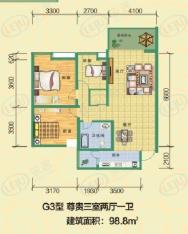 万家锦源G3户型 3室2厅1卫户型图