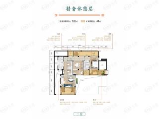 金地海南自在城上院别墅二层户型户型图