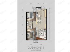 中海和平之门Ghouse两居室90平米户型户型图