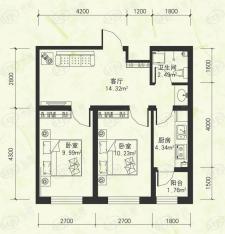 东都公元B户型 2室1厅1卫使用面积41.37平米户型图