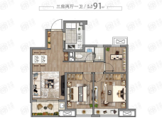 书香一品建面约91㎡户型户型图