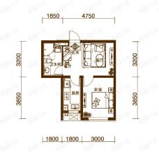 万科鹿特丹花园8号楼和9号楼 92平米东户 两室两厅一卫户型图