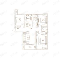 伟业巴黎印象C1户型三室两厅两卫户型图