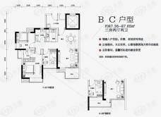 湾厦泰福苑B-C型3房2厅2卫87.36-87.65平方米户型图
