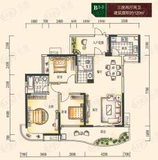 湘域熙岸B2-2户型三房两厅两卫户型图