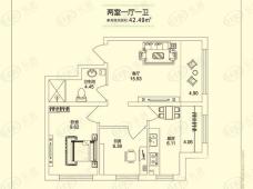 三力悦活里项目一期二居一厅使用面积42.49平方米户型图