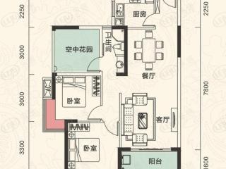 方圆新城·天樾花园B2新户型2室2厅1卫1厨户型图