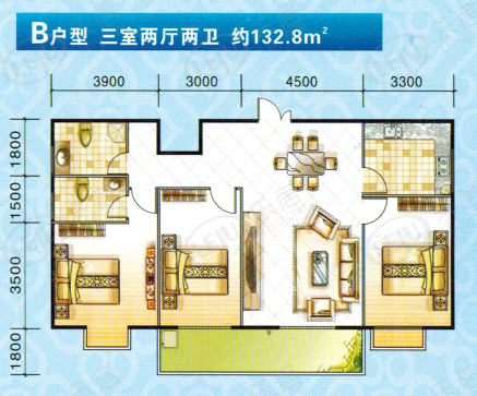 宏江国际户型图曝光 户型面积132.8~141.58㎡