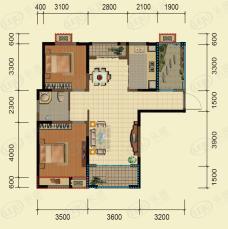 金伟熙城观邸9号N1户型 三室两厅一卫 建筑面积约100.97㎡户型图