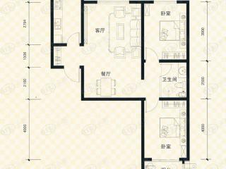 邢台富力城两室两厅一卫90.74平米C2户型户型图