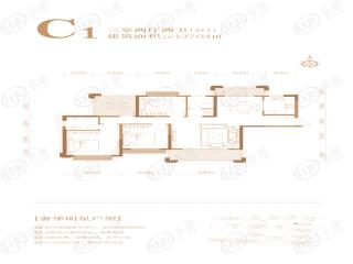 江河南湖天著C1户型137.64㎡三室两厅两卫(3+1)户型图
