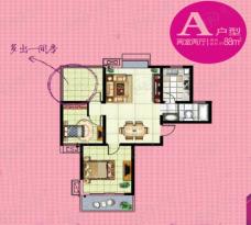 文鼎雅苑16号楼标准层A户型 88.00平米户型图