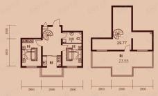 凯怡西城秀墅二室一厅一卫，赠送阁楼29.77平，赠送露台23.55平户型图