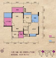 纯棉时代1、3幢02室(偶数层) 二房二厅一卫可变换为五房户型图