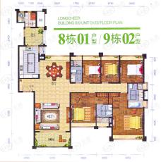 长隆珑翠8栋01户型/9栋02户型 四房两厅 198.99㎡户型图