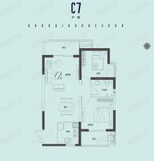 康桥金域上郡V期三期C7户型两室两厅一卫户型图