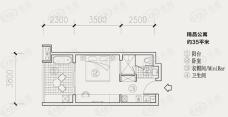 万科森林度假公园精品公寓户型 1室1卫 35.00㎡户型图