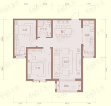 八方紫金御苑A2-a户型两室两厅一卫100平米户型图