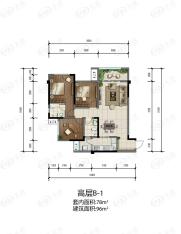 江津鲁能领秀城2室2厅1卫户型图