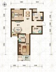 远洋五矿旷世新城D1户型 二室二厅二卫户型图