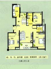 佳龙花园一期房型: 三房;  面积段: 120 －135.46 平方米;户型图