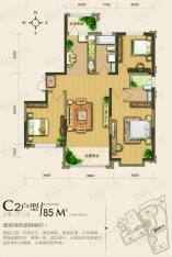 龙鸿怡家项目C2户型三室二厅二卫使用面积85平米户型图