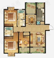 绿地老街坊2室2厅2卫1厨 面积：137.92平方米户型图