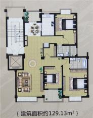 君悦蓝庭129平米三室两厅两卫户型户型图