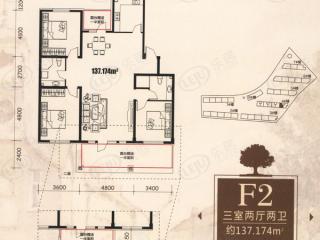 华城·新视界F2三室两厅两卫约137.174㎡户型图