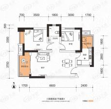 金科世界城84.49平米的2居室户型图