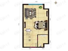 万铭总部基地7号楼B户型一室一厅一卫户型图