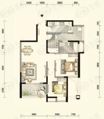 金沙海棠G户型 2011年在售 2室2厅2卫 建筑面积：86.77㎡户型图
