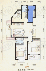 复兴佳苑房型: 三房;  面积段: 129 －170 平方米;
户型图