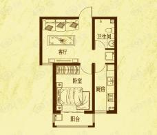 丽景盛园D3户型 1室2厅1卫63.02平户型图