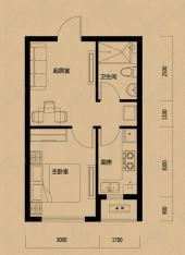 唐轩公馆G2户型 一室一厅一卫户型图