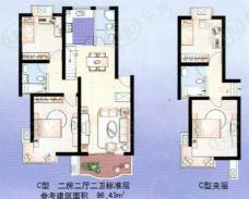 乾宁园房型: 二房;  面积段: 89.45 －107.16 平方米;户型图