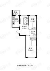 财富天地二居一厅50.47平方米户型图