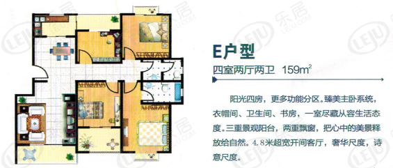 圣水江南四居室户型介绍 户型面积98~159㎡