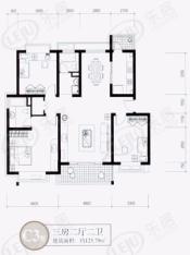 海德名园房型: 三房;  面积段: 115 －128 平方米;户型图