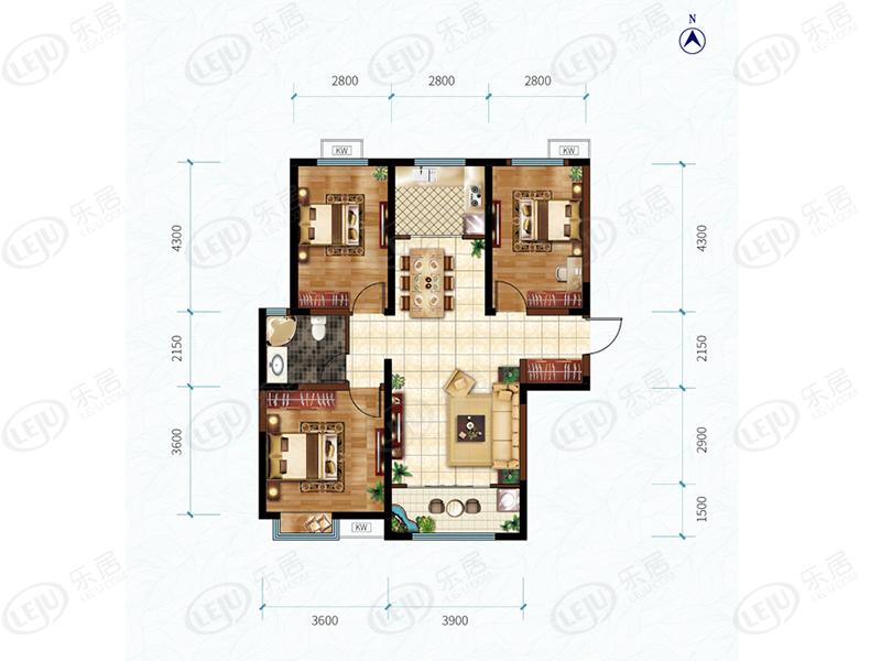 中建长清湖三居室户型一览 户型面积105~166㎡