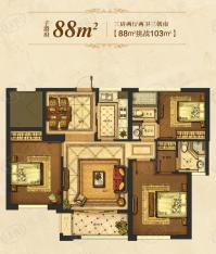 金马国际3室2厅2卫户型图